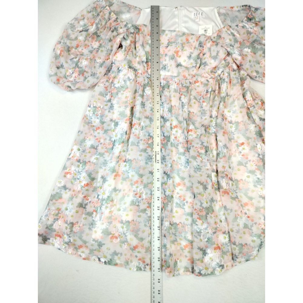 Babydoll Dress Women's Large Pink Puff Sleeve Floral Short Sleeve TCEC 1/4 Zip - Picture 7 of 8